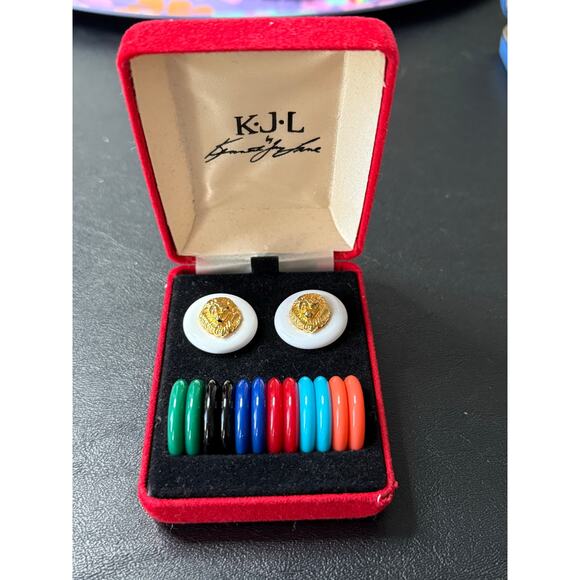 Vintage Kenneth Jay Lane KJL Lion Interchangeable Post Earrings - Picture 3 of 4